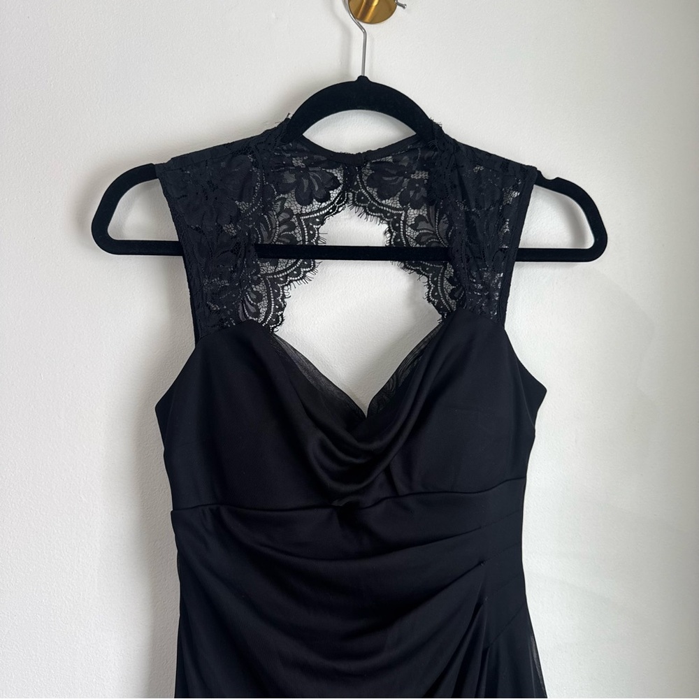 Scarlett Black Lace Cap Sleeve Evening Dress